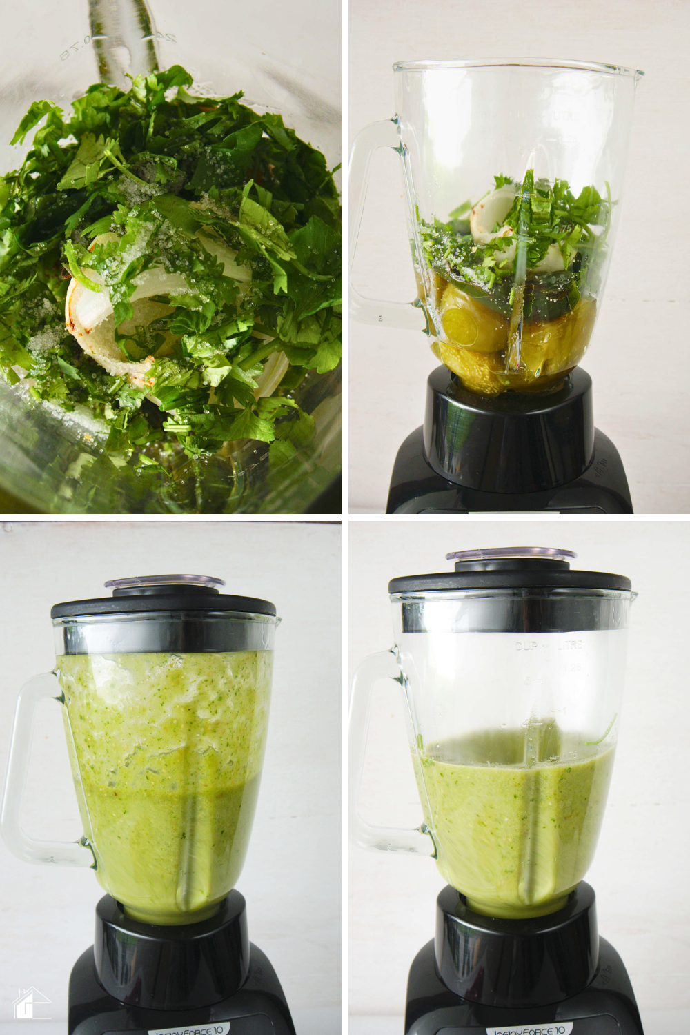 4 images showing cooked ingredients in the blender.