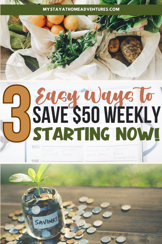 Fresh produce, a meal plan, and a jar of coins symbolize smart budgeting tips to quickly save money and reduce weekly expenses