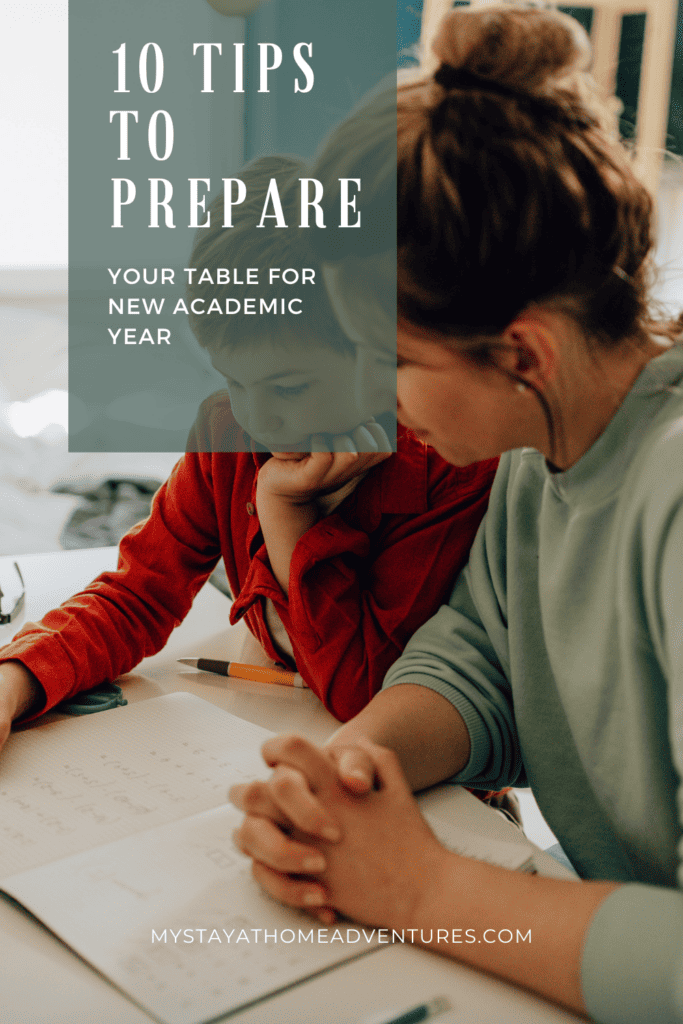 Mom and son  studying with text that says: Your Table For New Academic Year