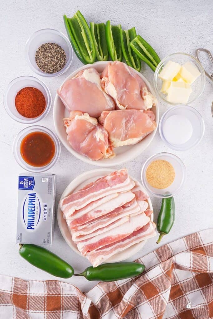 Ingredients in making the smoked bacon-wrapped-chicken-thighs