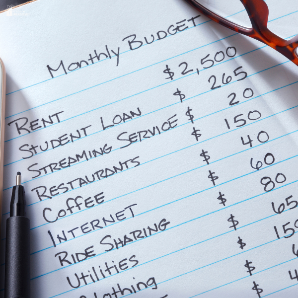 An image of a monthly budget list.