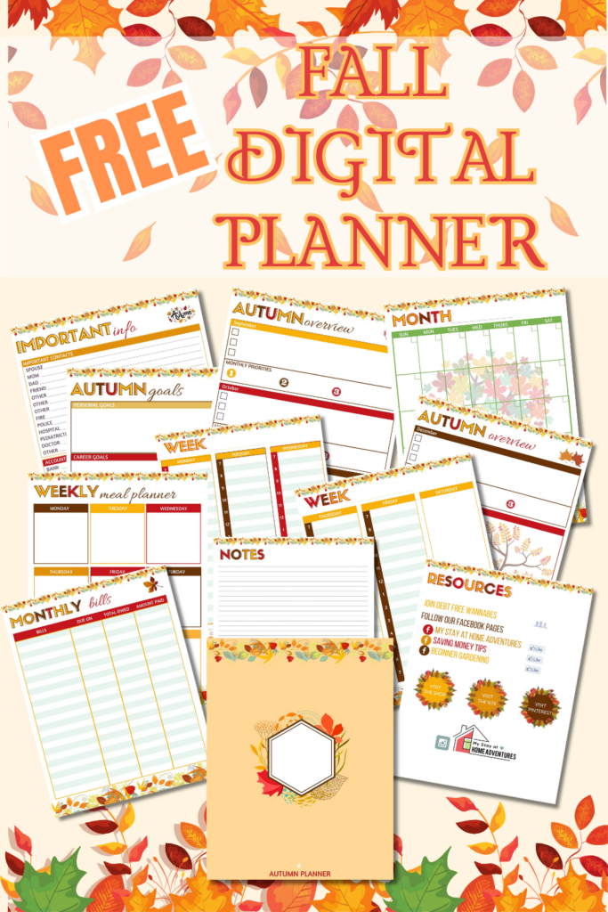 An image of different planner sheets with the text - Free Fall Digital Planner. 