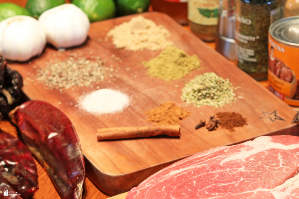 An image of ingredients needed for Instant Pot Puerto Rican Beef Barbacoa.