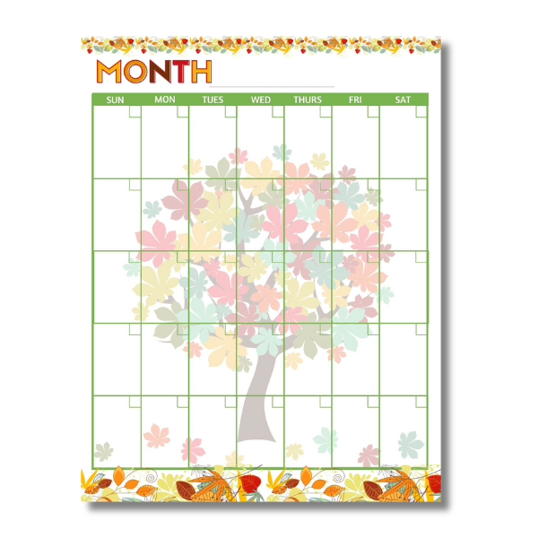 An image of a blank monthly calendar.