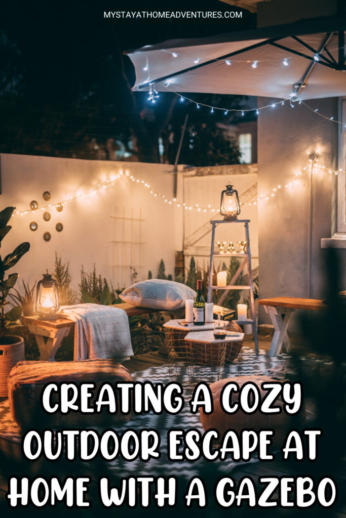 cozy outdoor escape with text overlay