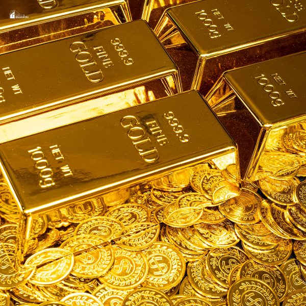 A collection of shiny gold bars and coins, symbolizing investment opportunities and wealth management strategies.