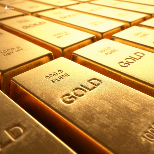 Rows of pure gold bars arranged neatly, representing secure gold bullion investments.