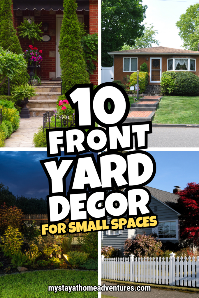 A collage of beautifully landscaped front yards showcasing creative decor ideas for small spaces.