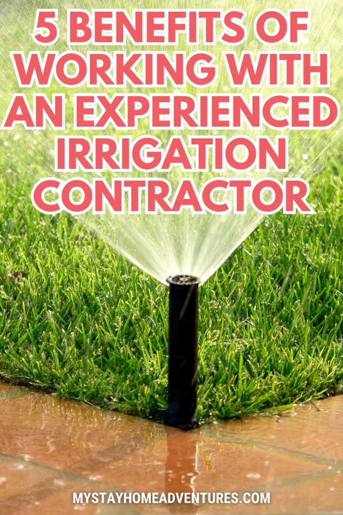 A close-up of a sprinkler spraying water on a lush green lawn, emphasizing the benefits of expert irrigation systems.