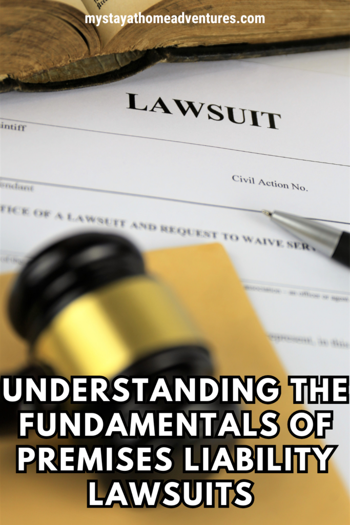 A legal document labeled "lawsuit" on a desk with a gavel and pen, representing the concept of premises liability lawsuits.