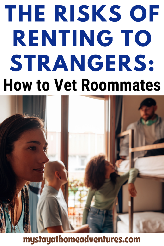 A group of individuals in a shared living space, highlighting the need for careful vetting when renting to strangers.