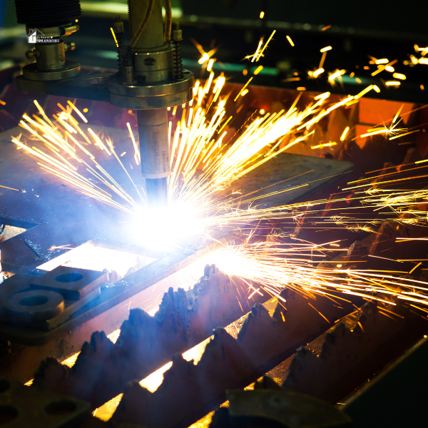 A laser cutter producing vibrant sparks as it works on a metal sheet, highlighting its efficiency and practicality for crafting projects.