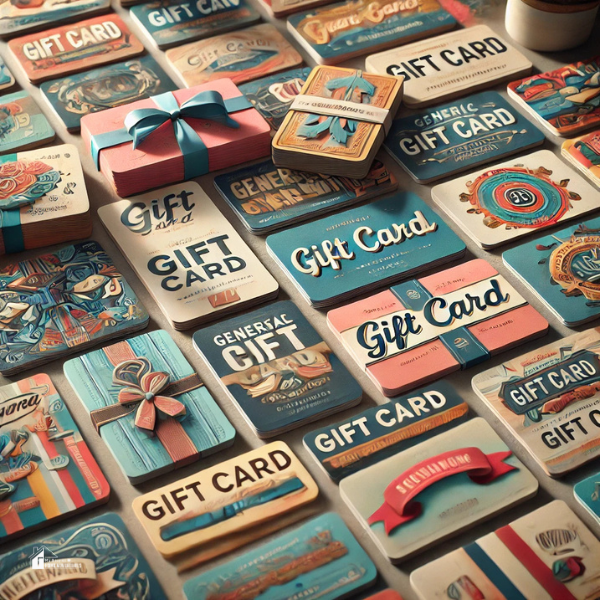 A visually appealing assortment of vintage-style gift cards arranged neatly in stacks, featuring different designs and themes.