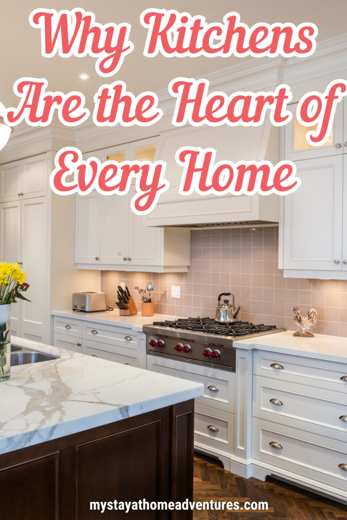 A bright and modern kitchen with white cabinetry, marble countertops, and a central island, featuring a gas stove, stainless steel appliances, and decorative elements creating a warm and inviting atmosphere.